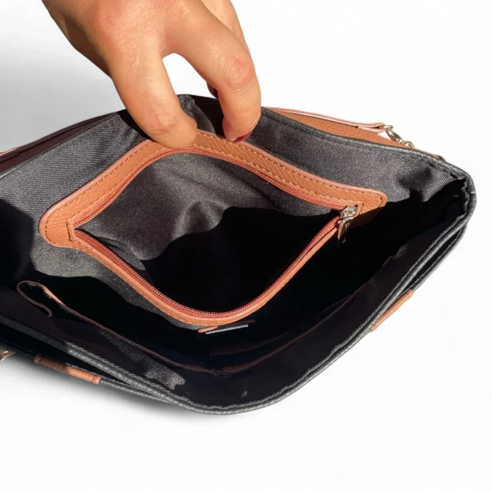 Guess Black and Tan Leather Handbag